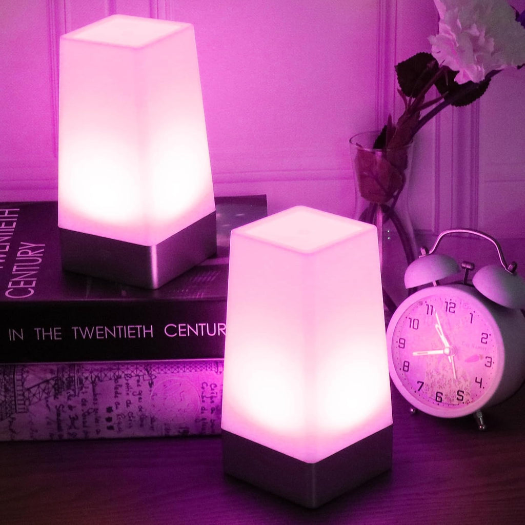 WRalwaysLX LED 2Square Night Light with Remote Control, Color Changing Table Lamp Battery Operated Lamp, Bedroom, Kitchen USE 3xAA Battery…
