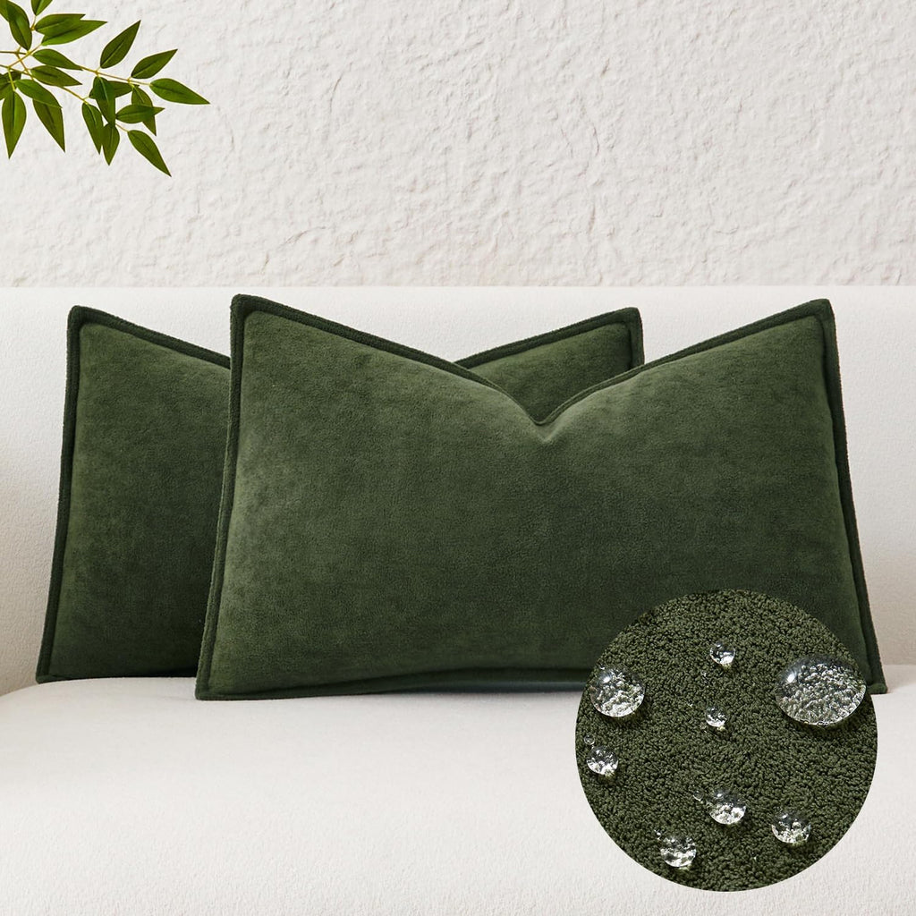 KevinTextile Kevin Textile Spring Waterproof Decorative Pillow Covers Moss Green 12x20 Inch Pack of 2 Soft Boucle Textured Lumbars Cushions…