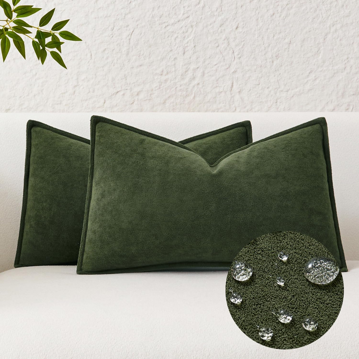 KevinTextile Kevin Textile Spring Waterproof Decorative Pillow Covers Moss Green 12x20 Inch Pack of 2 Soft Boucle Textured Lumbars Cushions…