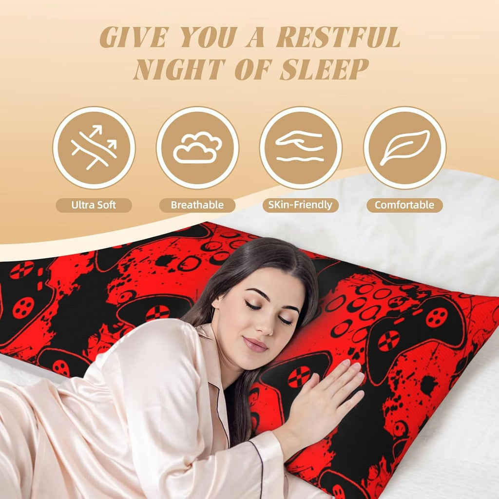 Sovvin Video Game Controller Red Background Body Pillow Cover Long Pillow Case with Zipper Decorative Soft Cushion Bedding Pillowcas…