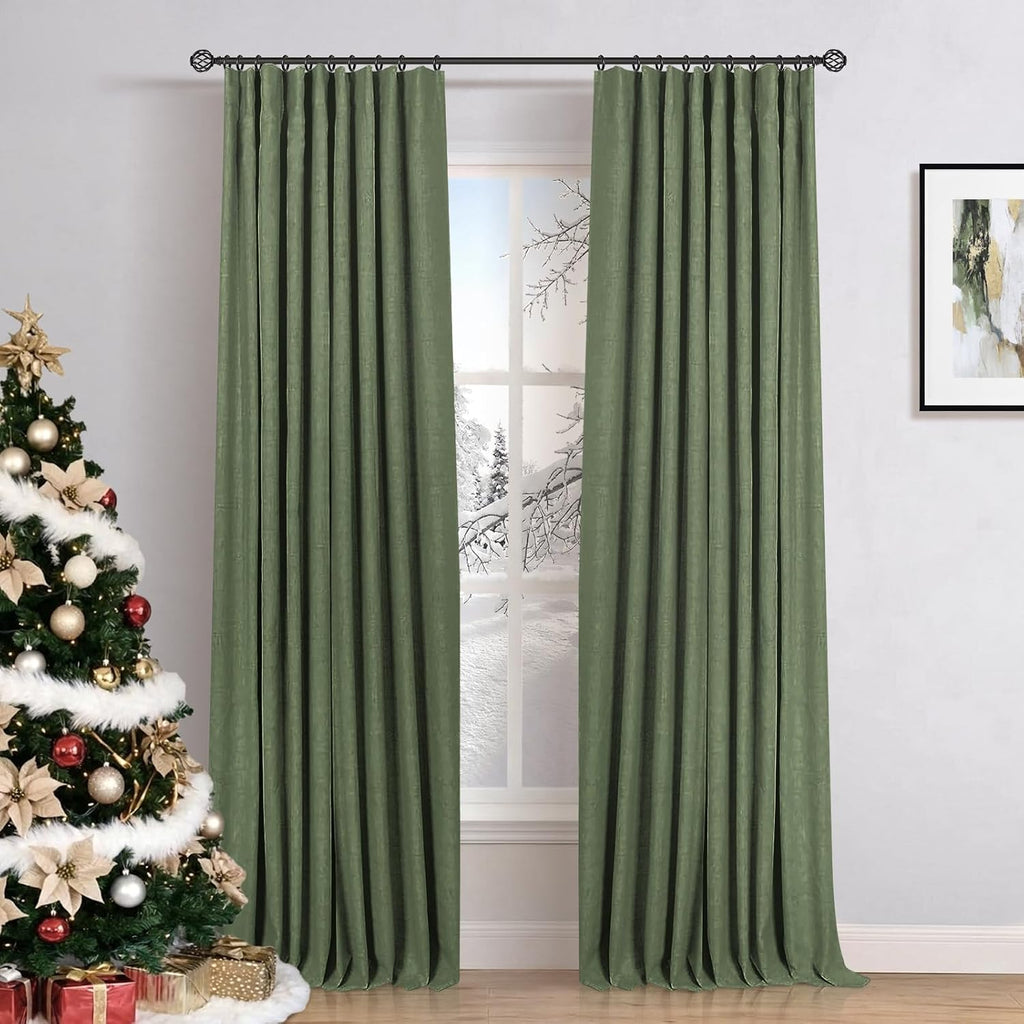 INOVADAY 100% Blackout Curtains for Bedroom, Black Out Curtains 63 Inch Long, Clip Rings Linen Blackout Drapes, Thermal Insulated Room…