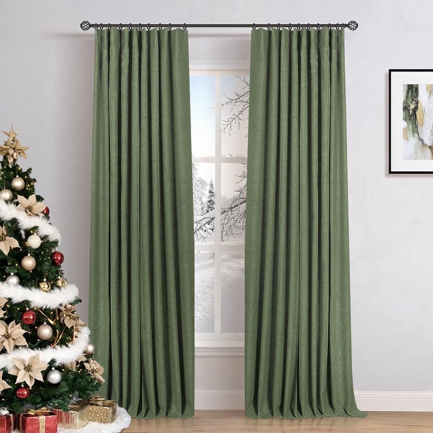INOVADAY 100% Blackout Curtains for Bedroom, Black Out Curtains 63 Inch Long, Clip Rings Linen Blackout Drapes, Thermal Insulated Room…
