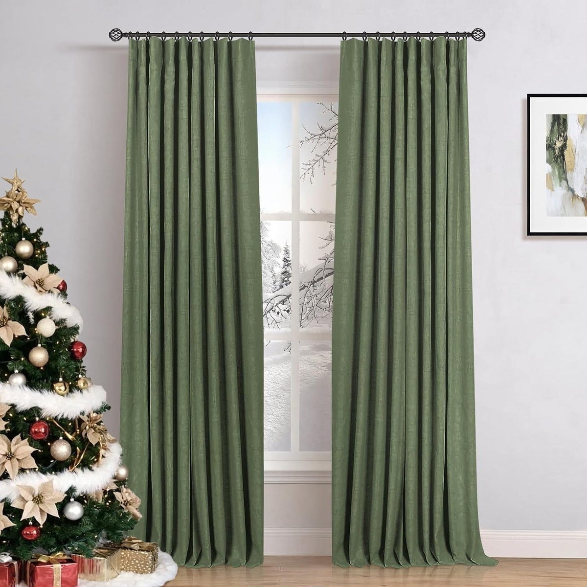 INOVADAY 100% Blackout Curtains for Bedroom, Black Out Curtains 96 Inch Long, Clip Rings Linen Blackout Drapes, Thermal Insulated Room…