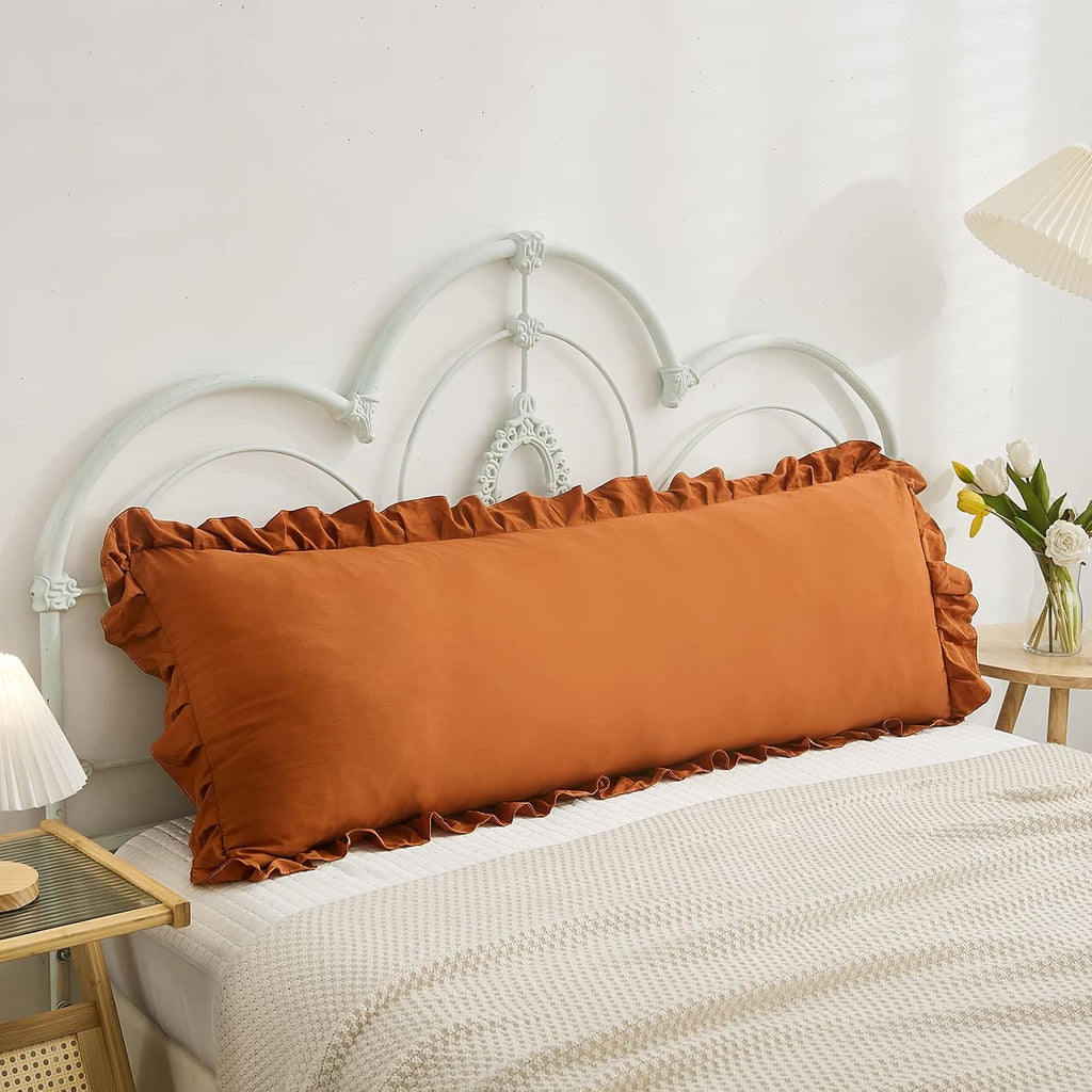 Merryword Burnt Orange Body Pillow Cover 20x54inches Long Pillowcase Shabby Chic Ruffled Fringe Decor Body Pillow Sham Cute Pillowcase (1 B…