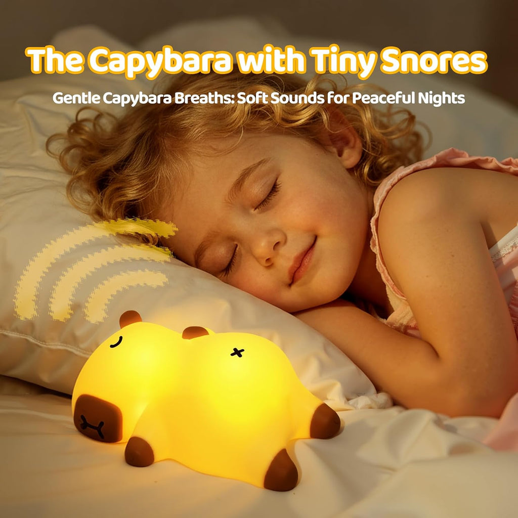 Mewaii Snoring Sound Capybara Night Light for Kids -Silicone Breathing Capybara Gifts Lamp with 3-Level Dimming, Cute Light Rechargeable…