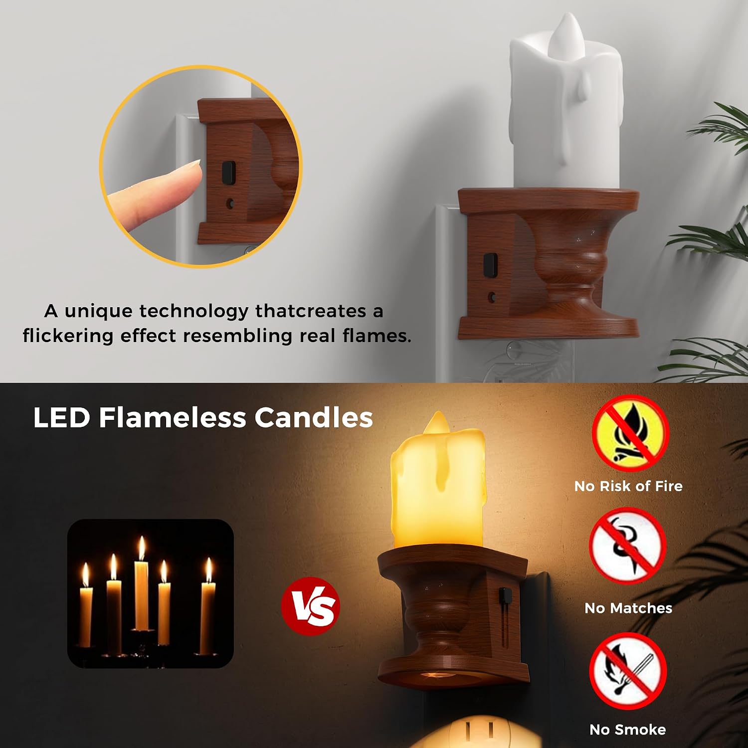 L LOHAS LED Night Light,[2-Pack] Flameless Candle Night Light with 3 Lighting Model, Dusk to Dawn Sensor, Brightness Adjustable,3000K Soft…