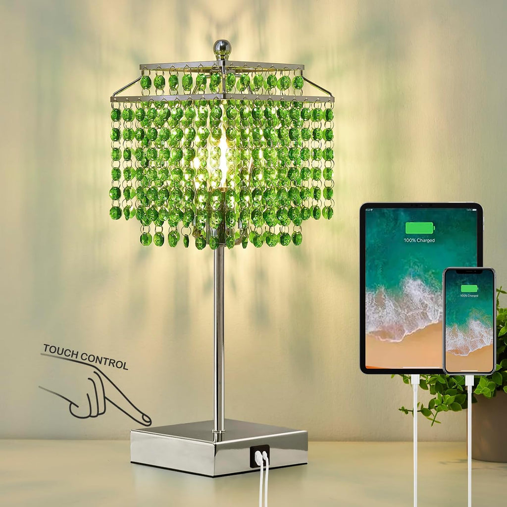 Luvkczc Crystal Table Lamp with Touch Control, Bedside Crystal Table Lamp with USB C+A Ports, Dimmable Lamp for Girls Bedroom, Living…