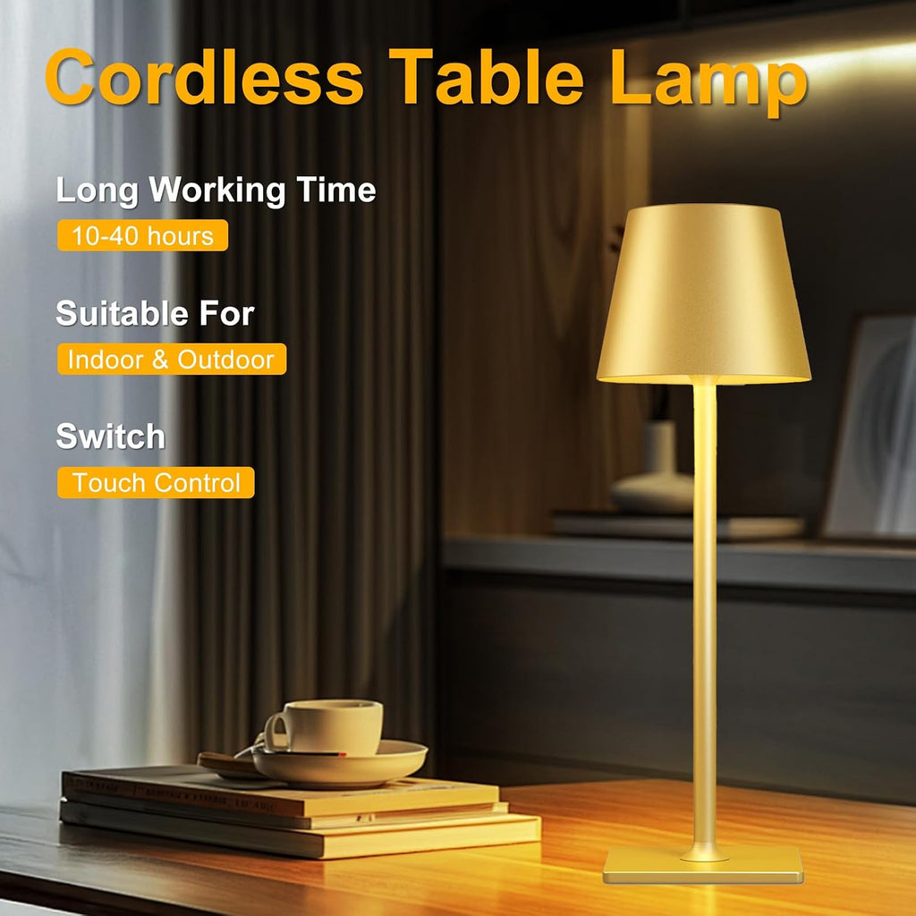 Yogaret 2 Pack Gold Rechargeable Table Lamps, Cordless Lamp with 6000mAh Battery Operated, Wireless Lamp for Restaurant Home Dinner Dining…