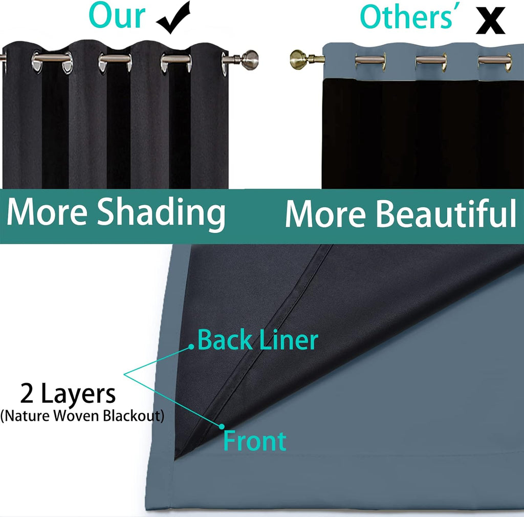 Yakamok Total Blackout Curtains, 2 Thick Layers Completely Blackout Soild Thermal Insulated Drapes with Black Liner for Bedroom(52Wx72L…