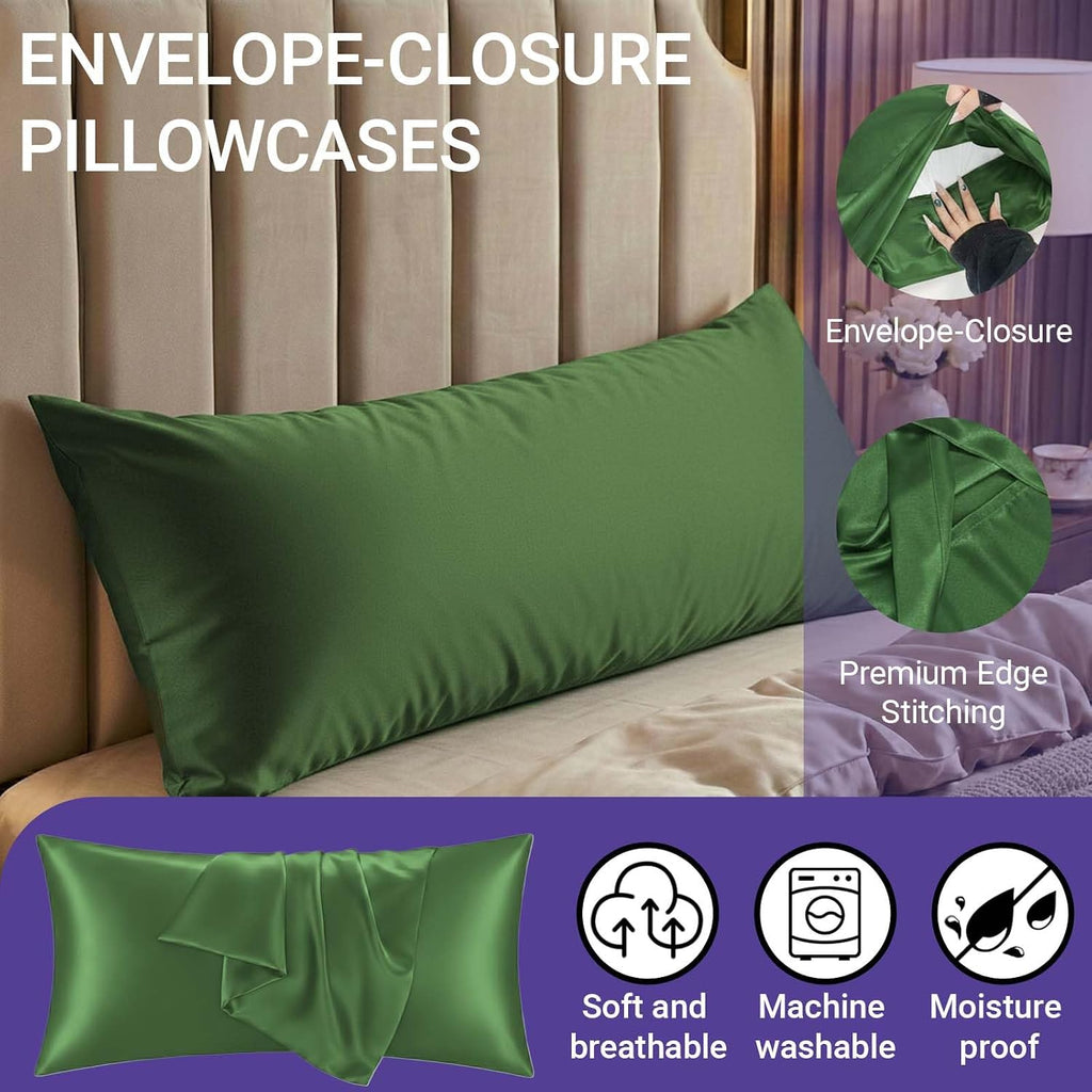 QJFabricCO Q&J Fabric Co. 1 Pack Satin Pillowcase Silk Like Pillow Case 20x54 inch Sage Green Cooling Pillow Case with Envelope Closure for…