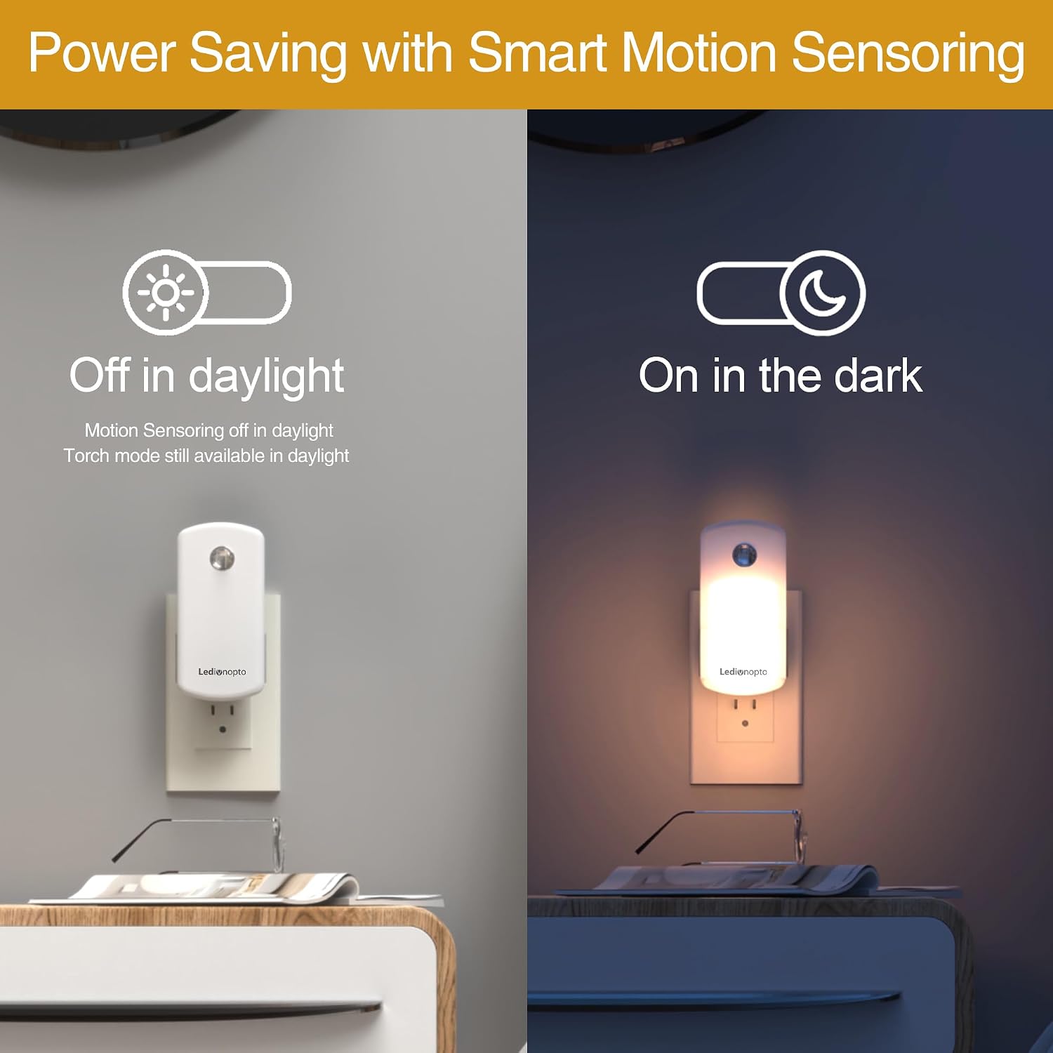 Night Light Plug into Wall with Motion Sensor, Auto On/Off, Portable with 3 Adjustable Modes, Nightlight for Kids, Nursery, Bedroom…