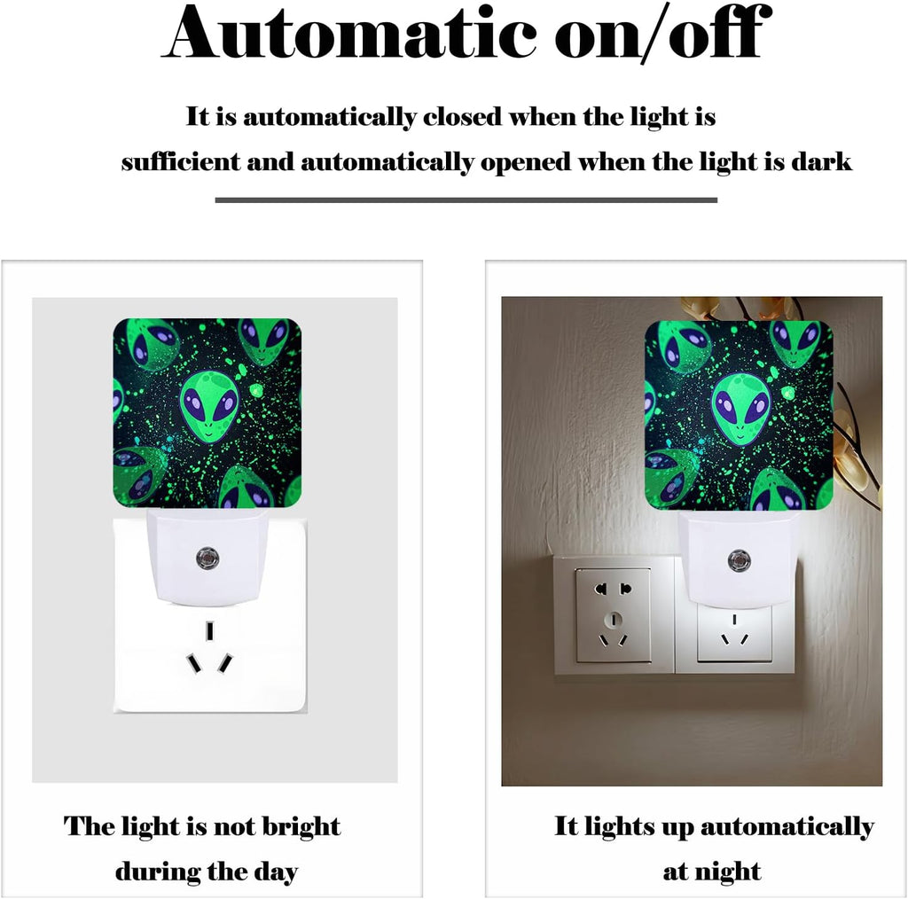 Green Aliens Night Light, Plug Into Wall Decor for Stairway, Hallway, Kitchen, Dusk to Dawn Sensor Nightlights for Boys/Girls/Women/Men Room…
