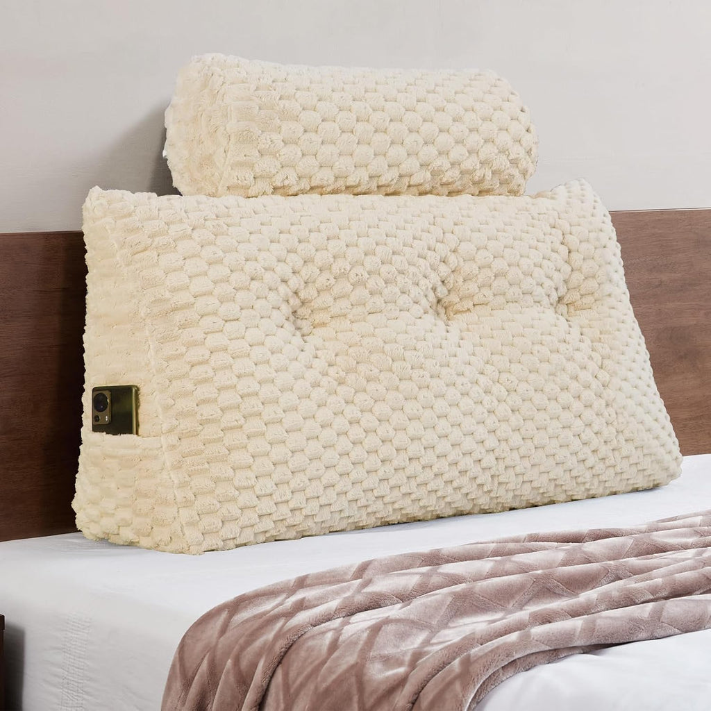 Wedge Headboard Pillow - Bed Wedge Pillow for Headboard Triangular Headboard Pillow with Neck Roll Pillow-Large Bolster Pillow for…