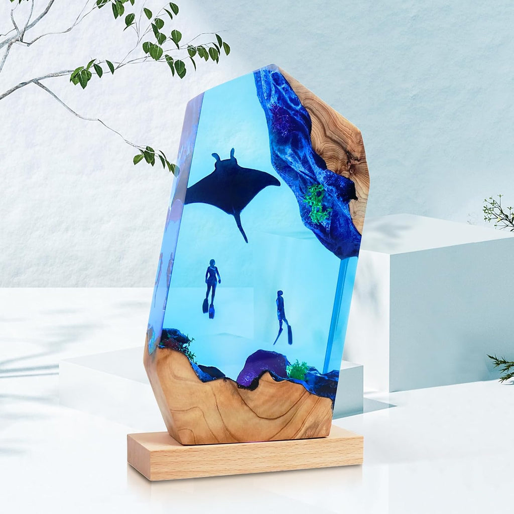 Epoxy Resin Lamp, Ocean Night Light, Artistry Home Decor Bedside Nightlight, Unique Resin Lighting, Nightstand Decorations for Bedroom…