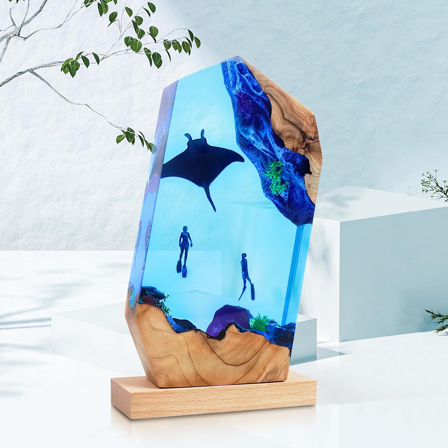 Epoxy Resin Lamp, Ocean Night Light, Artistry Home Decor Bedside Nightlight, Unique Resin Lighting, Nightstand Decorations for Bedroom…