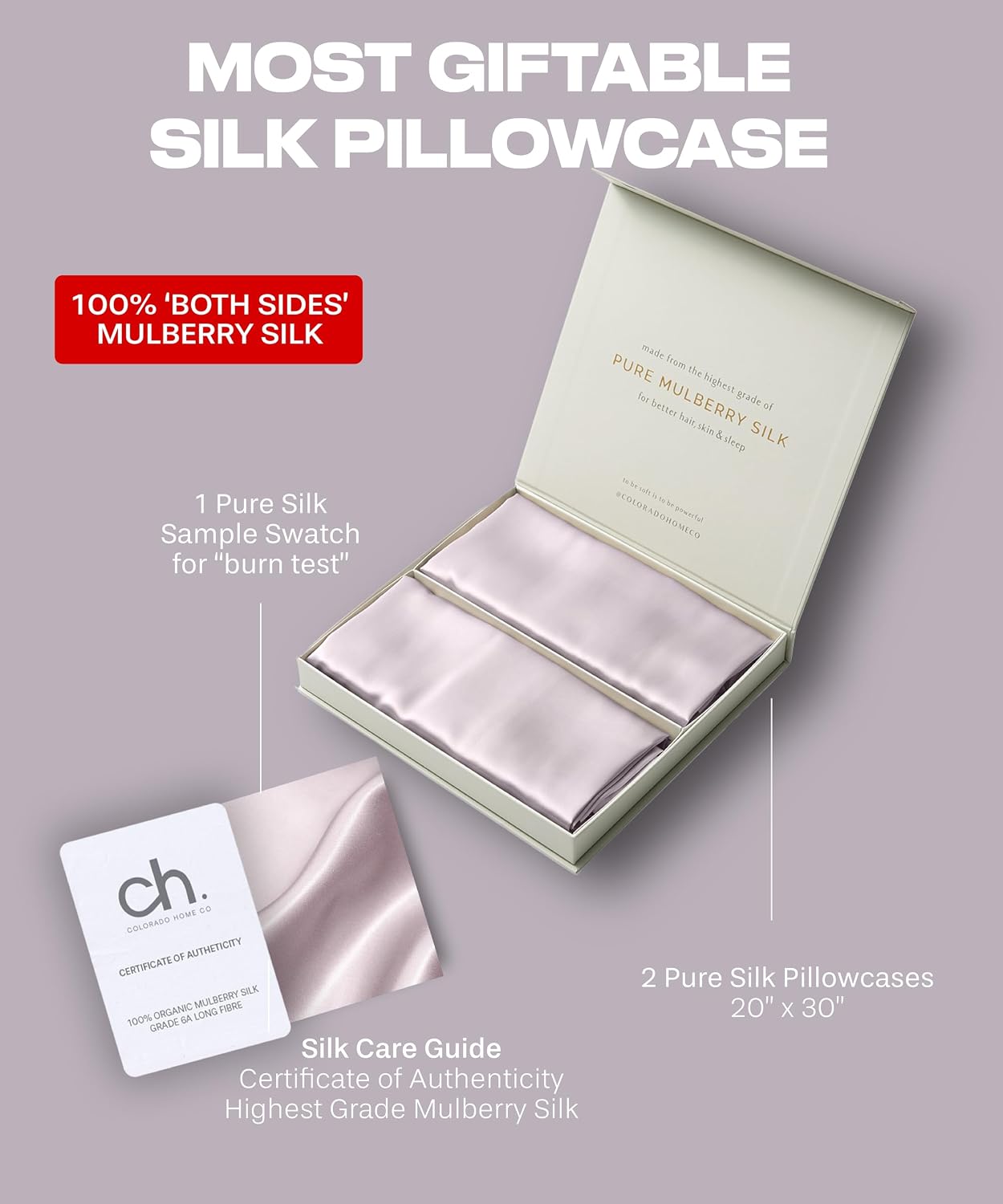 ColoradoHomeCo SUNDAYSILKSTM | Silk Pillow Cases 2 Pack | 22 Momme Mulberry Silk Pillowcase Set of 2 | All Sides 100% Pure Silk Slip Pillowc…