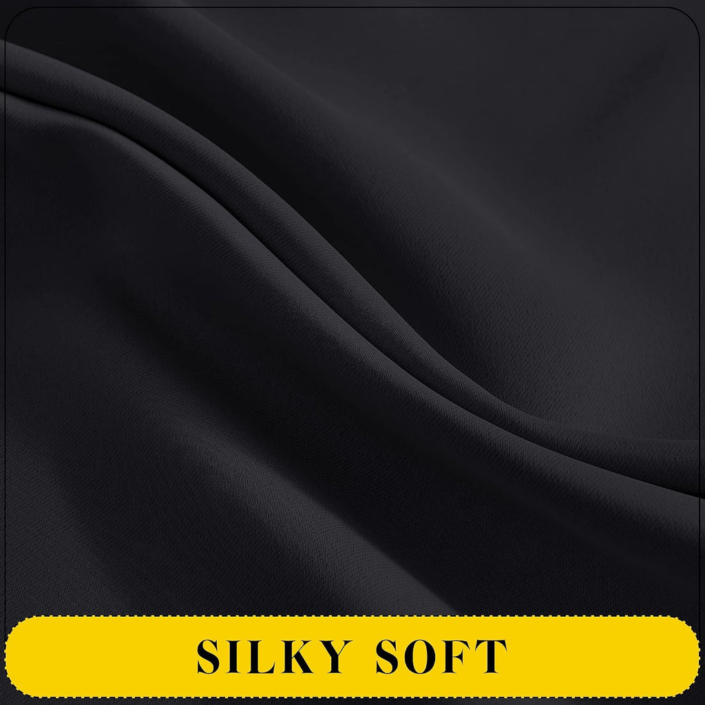 Nicetown Black Blackout Curtains with Attached Valance, Solid Room Darkening Window Treatment Drapes/Draperies for Bedroom (2 PCs, 52 inche…