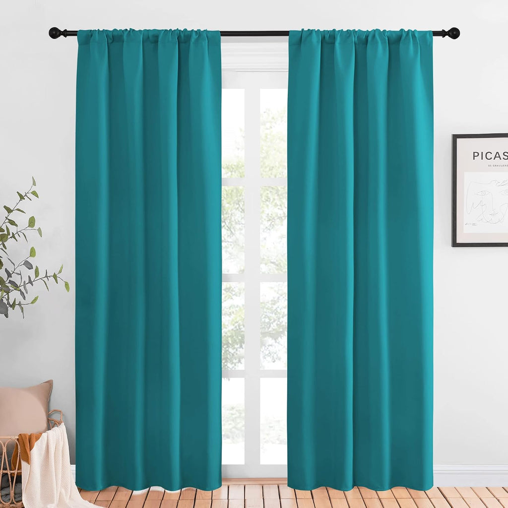 NICETOWN Peacock Blue Blackout Curtains Panels for Window, Thermal Insulated Rod Pocket Blackout Drapes/Draperies for Living Room (2…
