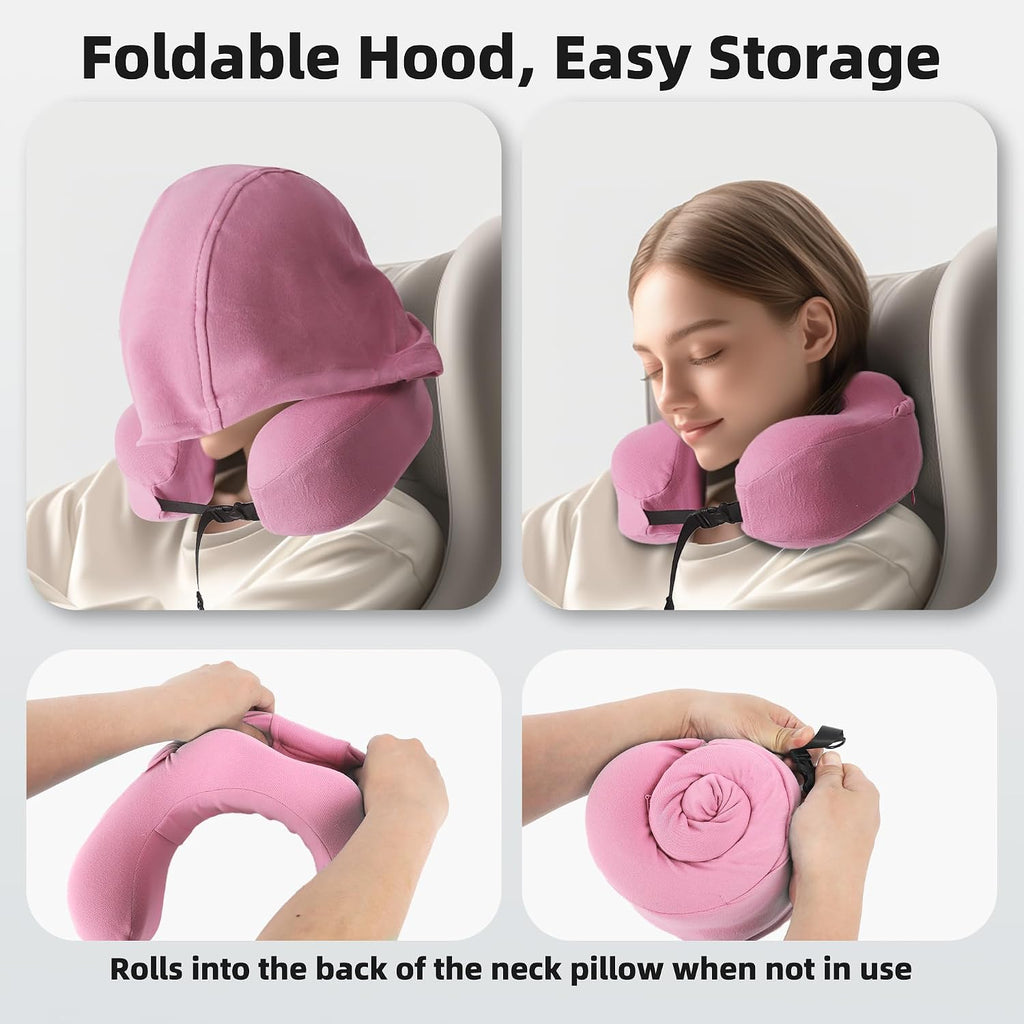 Privacy-Friendly Hooded Travel Pillow for Kids & Adults, Sensory-Friendly, Memory Foam Neck Support for Airplane, Car & Train, Breathable…