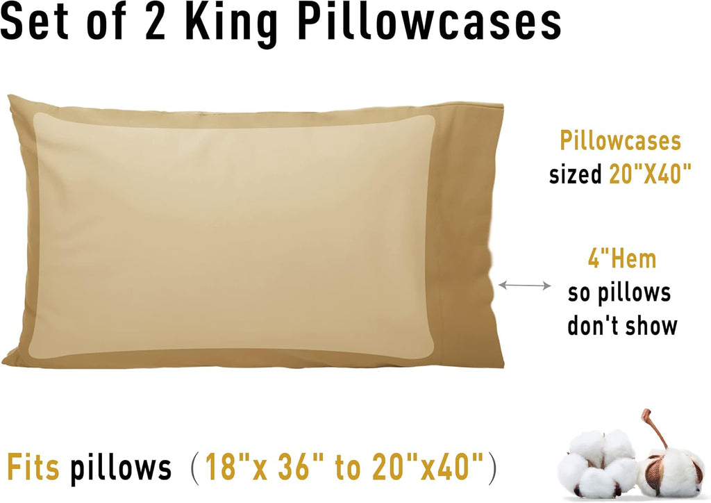 Sunflower King Pillowcases Set of 2, 100% Cotton King Size Pillow Cases 2, 20×40 inches Butterum, Soft and Breathable