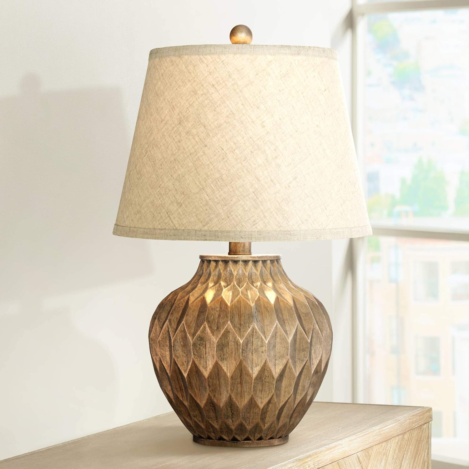 360 Lighting Buckhead Traditional Style Small Accent Table Lamps 22" High Set of 2 Warm Bronze Geometric Urn Tapered Drum Shade for…