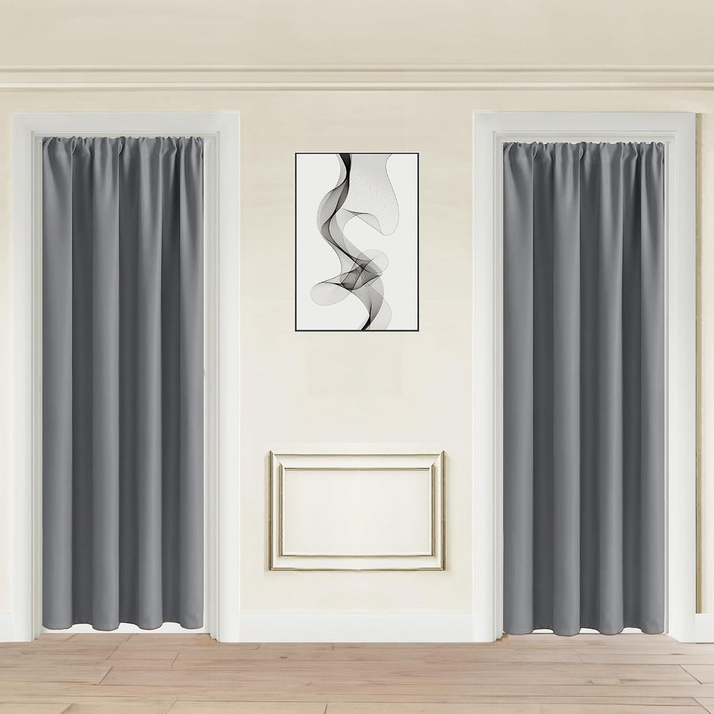 Jiuzhen Blackout Doorway Curtains 80 inch Length - 2 Panels Thermal Insulated Privacy Soundproof Rod Pocket Closet Door Curtains Room Divid…