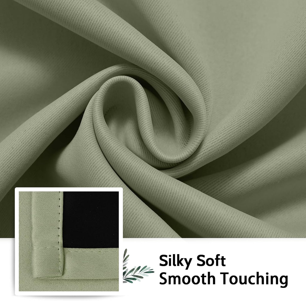 SimpleHome 100% Blackout Curtains for Bedroom, Thermal Insulated Light Sage Grommet Window Drapes Room Darkening Curtains for Living Room wi…