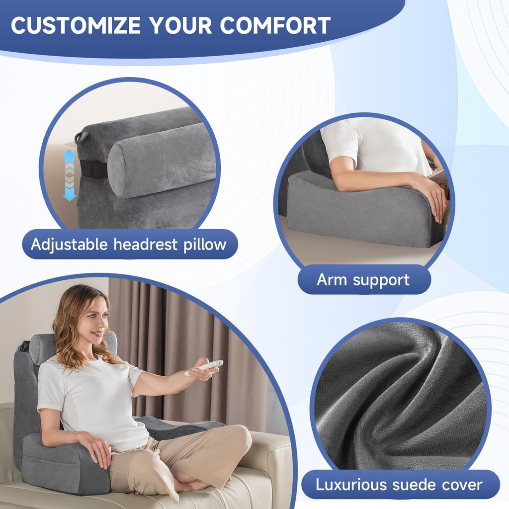 SofGlowly Reading Pillow for Sitting in Bed Adult, Back Support Pillow for Bed Sitting up with Arm Rest, Bed Rest Pillows for Watching…