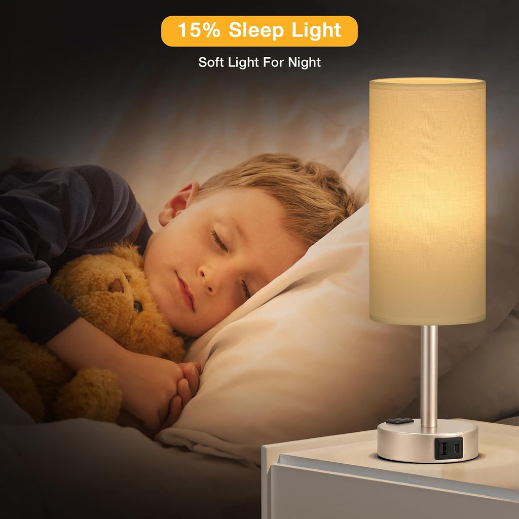 Touch Bedside Table Lamps Set - 3 Way Dimmable Bedroom Lamps Set of 2 with USB C and A Ports, Small Lamps for Nightstand with AC Outlet…