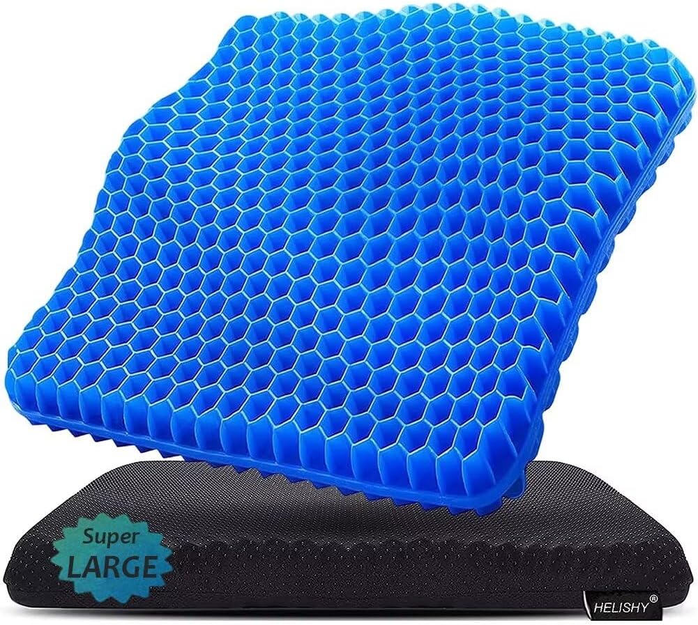 Helishy Gel Seat Cushion for Long Sitting Pressure Relief (Super Large & Thick) - Non-Slip Gel Chair Cushion for Back, Sciatica, Tailbone - S…