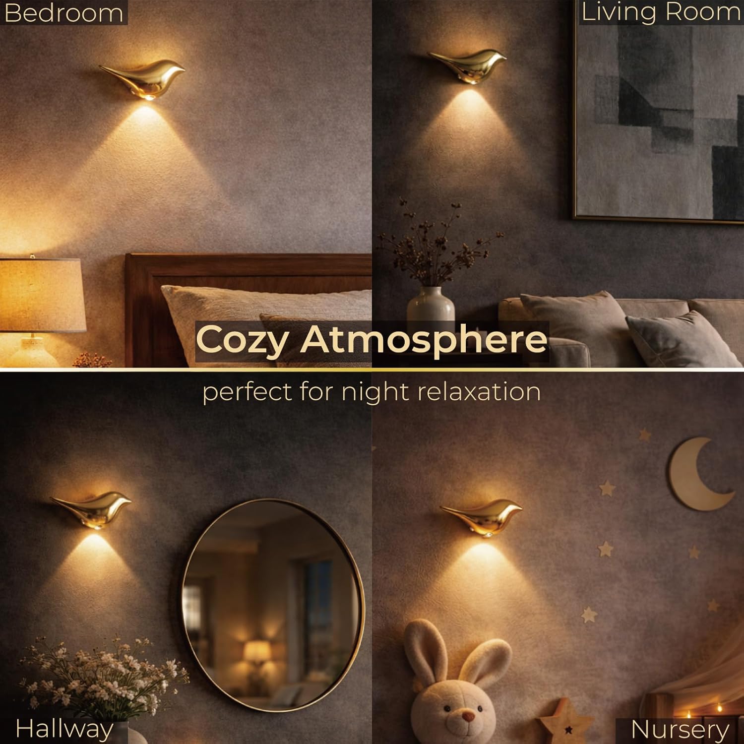 2-Pack Golden Bird Wall Light, Cordless Motion Sensor Wall Light Indoor, Rechargeable Battery Operated Night Light for Home Bedroom…