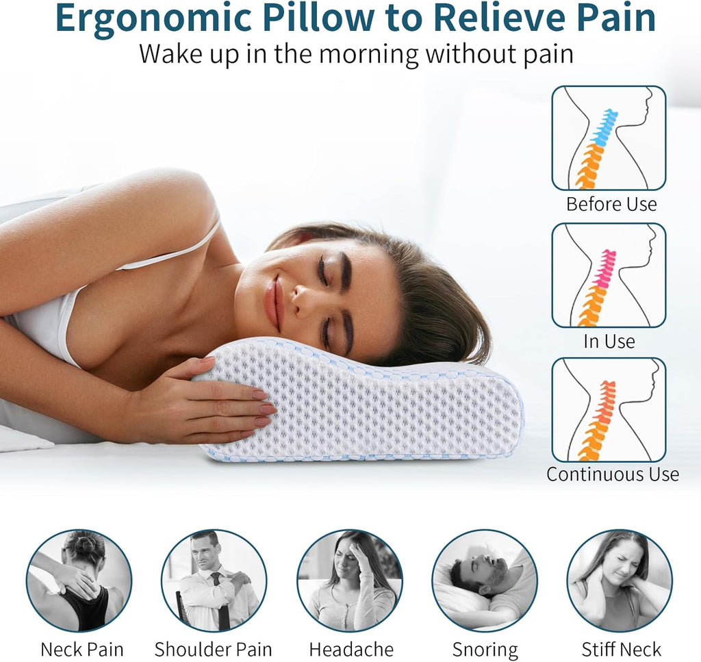 Polovo Memory Foam Pillows Neck Pillow for, Ergonomic Cervical Pillow Neck Shoulder Support Bed Pillow for Side Back Stomach Sleeper, Orth…