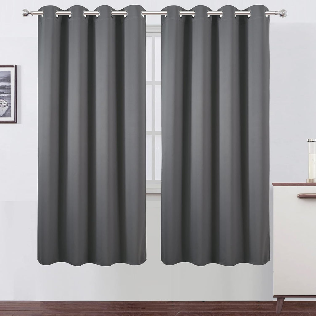 Lemomo Grey Blackout Curtains/52 x 72 Inch/Set of 2 Panels Thermal Insulated Room Darkening Curtains for Bedroom 72 Inch Grey