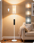 White Floor Lamps for Living Room with Remote and Foot Switch, 64.4” Modern Standing Tall Lamp, Dimmable Corner Lamp for Bedroom, Office…