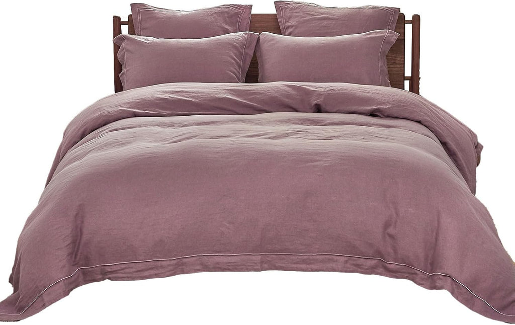 Simple&Opulence 100% Washed Linen Duvet Cover with Embroidered, 2 Pieces Soft Farmhouse Comforter Set with Button Closure,1…