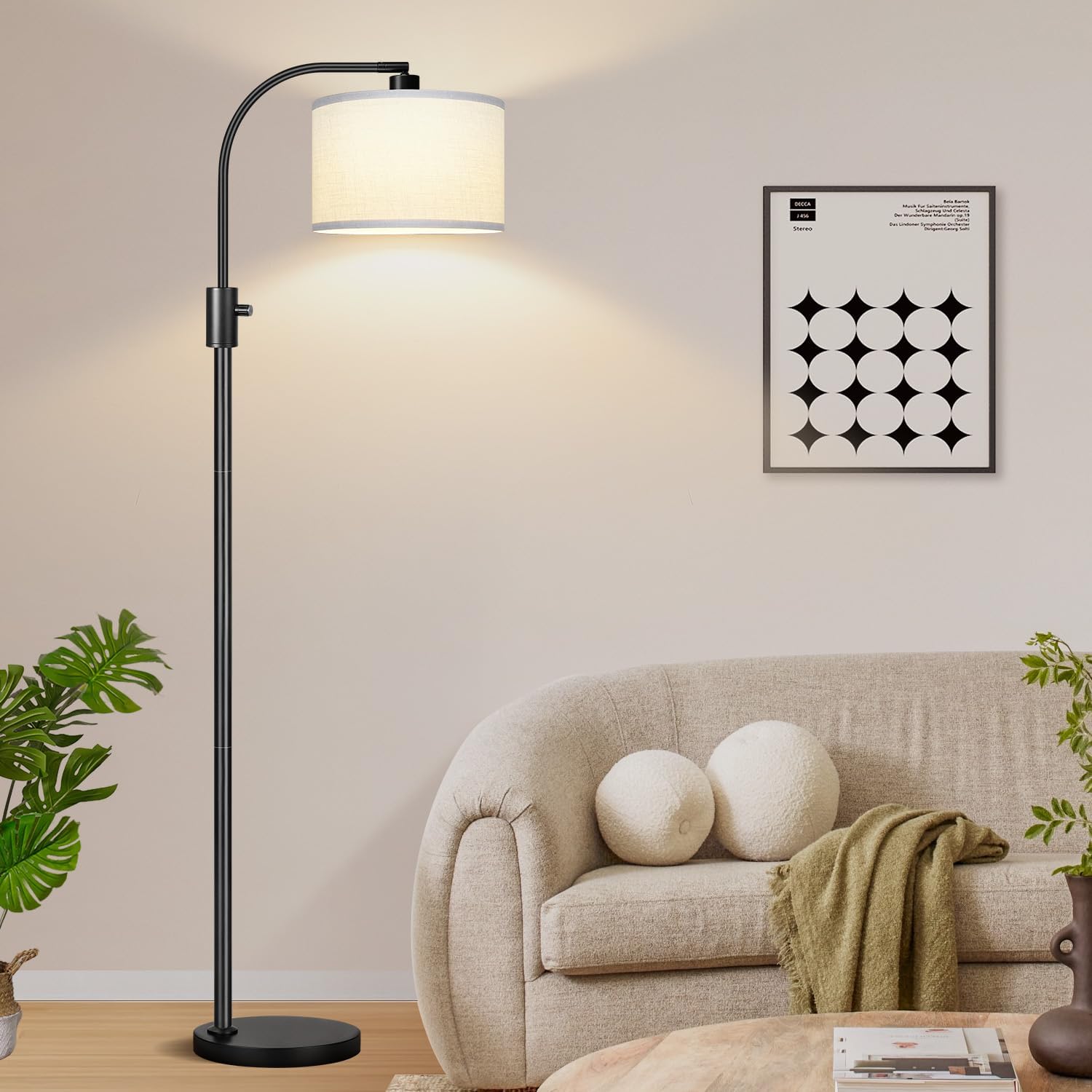 Nintiue Upgraded Modern Arc Dimmable Tall Standing Floor Lamp with White Shade, 1200 Lumens LED Bulb Included, for Living & Reading Room…