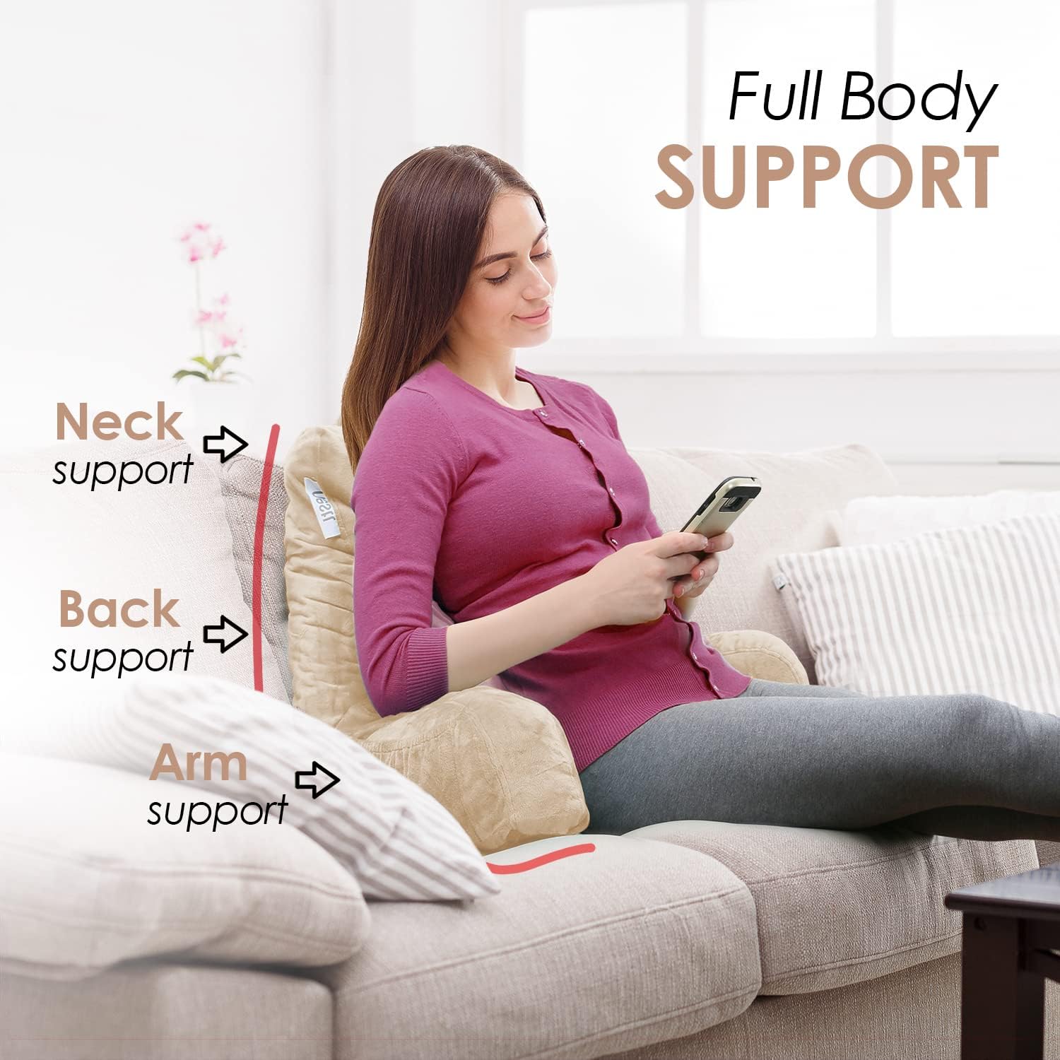 Nestl Reading Pillow with Shredded Memory Foam, Designed for Sitting Up in Bed and Couch, Back and Arms Adjustable Support for Adult &…