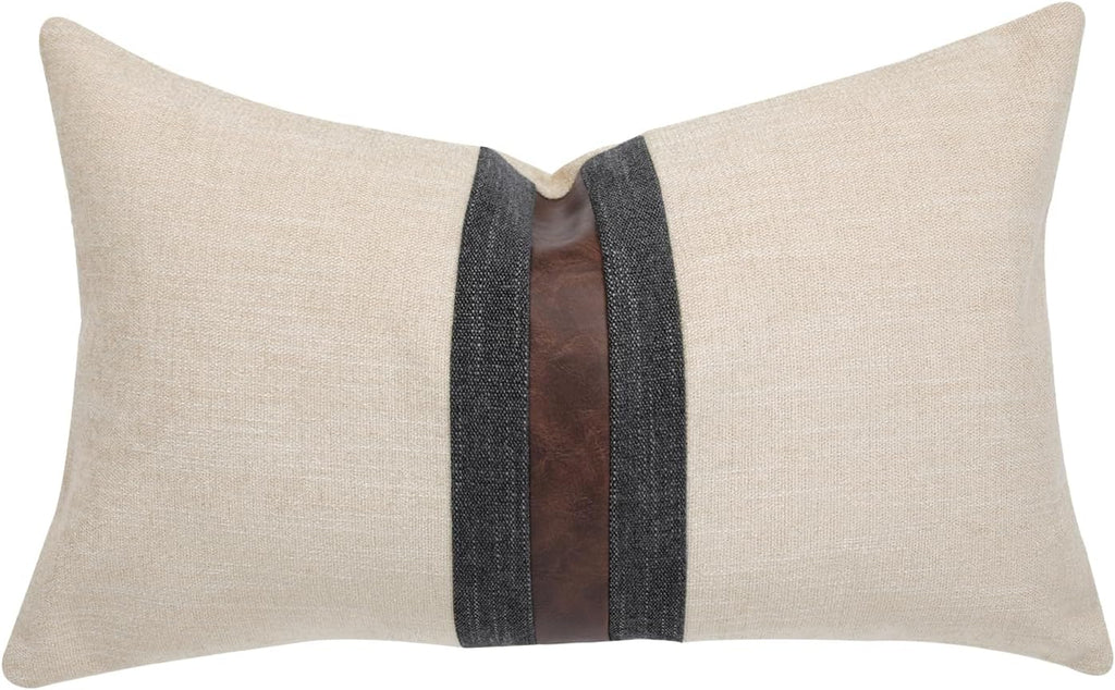 Farmhouse Decorative Outdoor Throw Pillow Covers for Couch Sofa Bed Brown Faux Leather Accent Pillow Cover Modern Decor Pillow Case 12 x…
