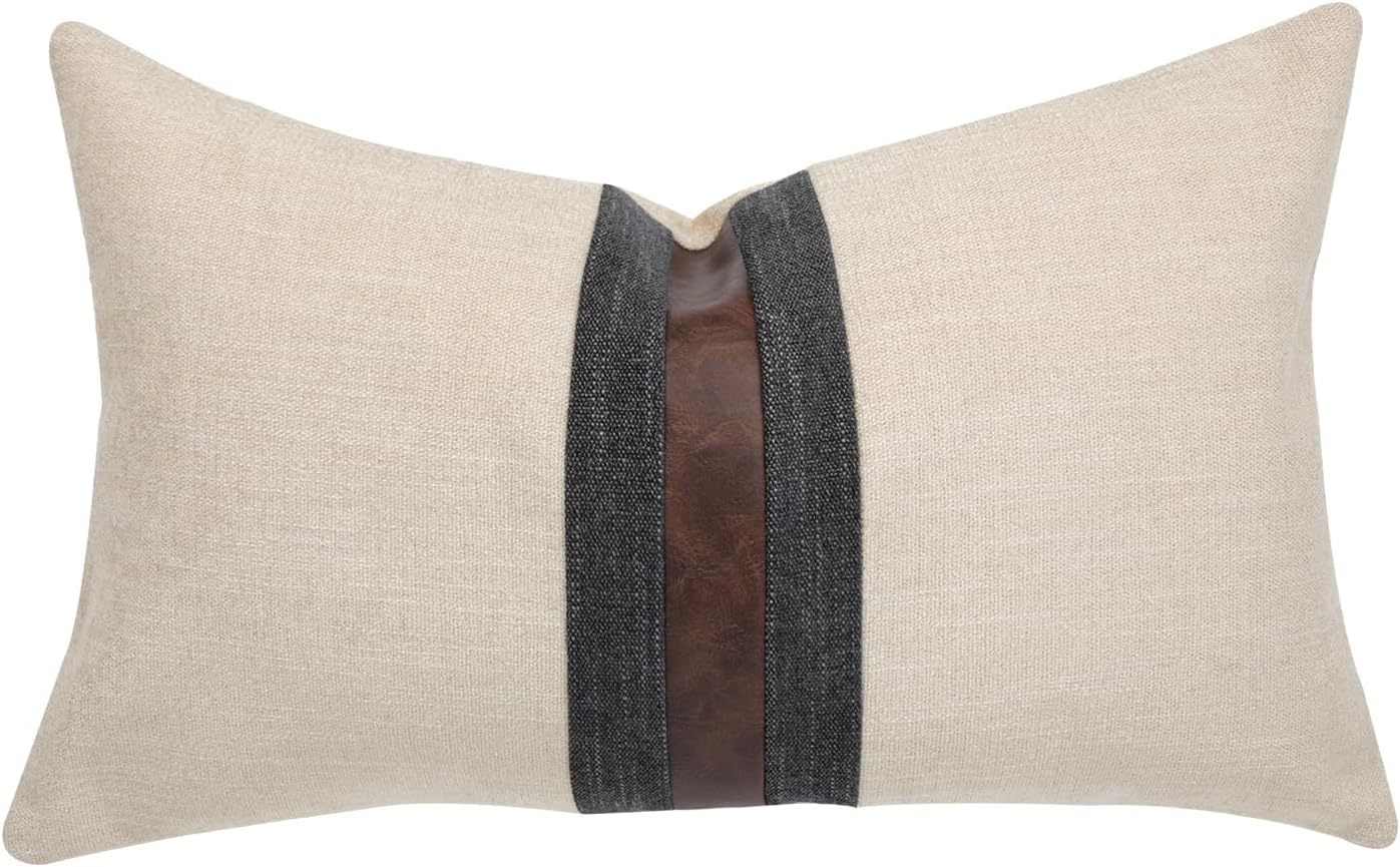 Farmhouse Decorative Outdoor Throw Pillow Covers for Couch Sofa Bed Brown Faux Leather Accent Pillow Cover Modern Decor Pillow Case 12 x…
