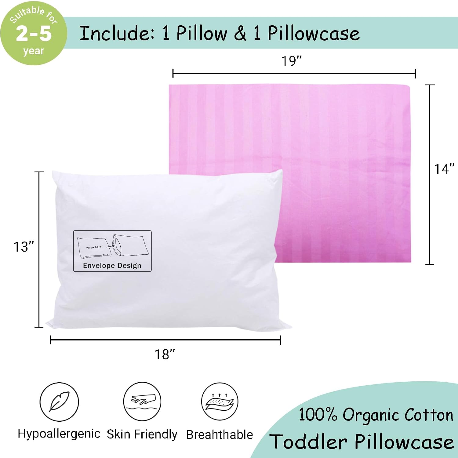 ZPECC-ABrandThatHasBeenFocusedOnBeddingFor20Years ZPECC Toddler Pillow with Pillowcase - 13x18 Organic Cotton Hypoallergenic Kids Pillow, B…