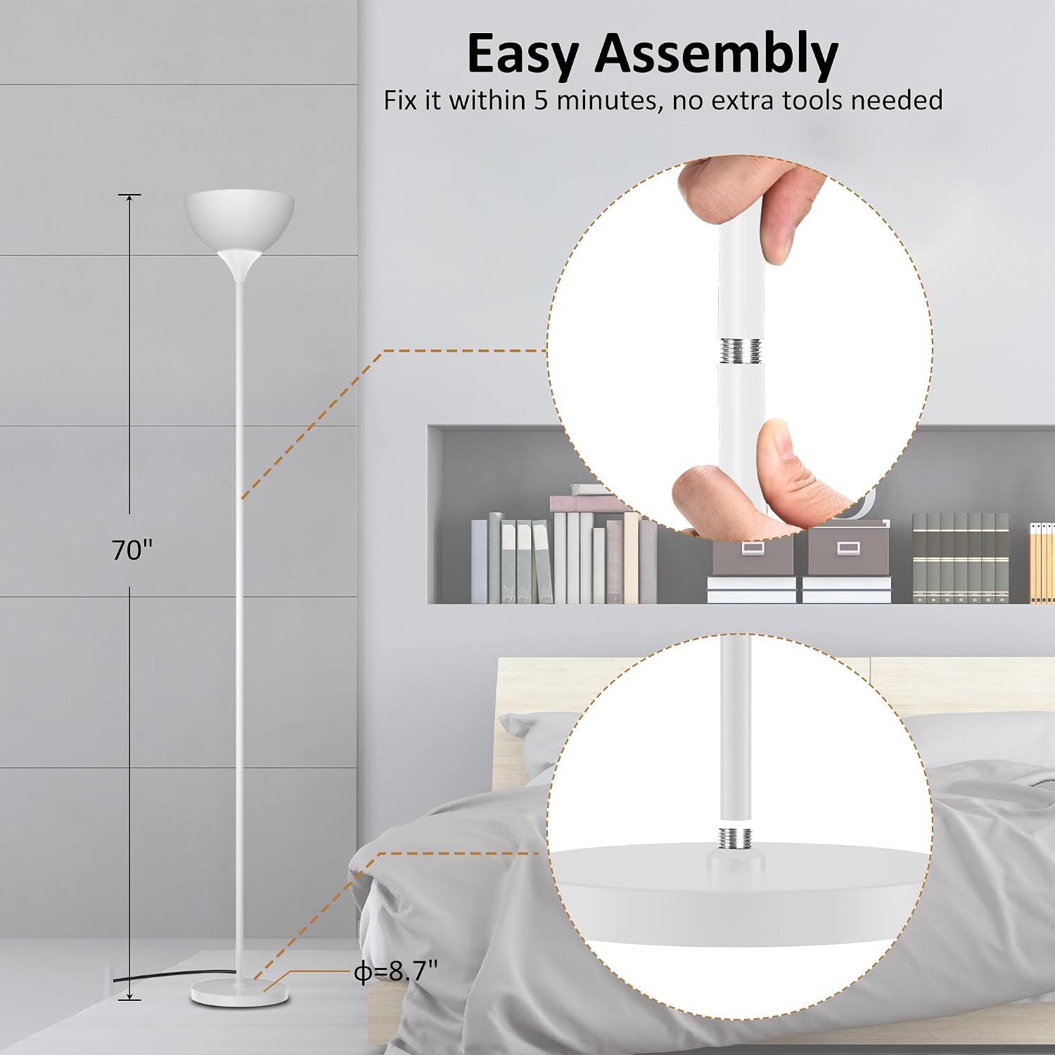PESRAE Floor Lamp, Remote Control with Stpeless Color Temperatures and Brightness, Torchiere lamp for Bedroom, Living Room, Bulb Included