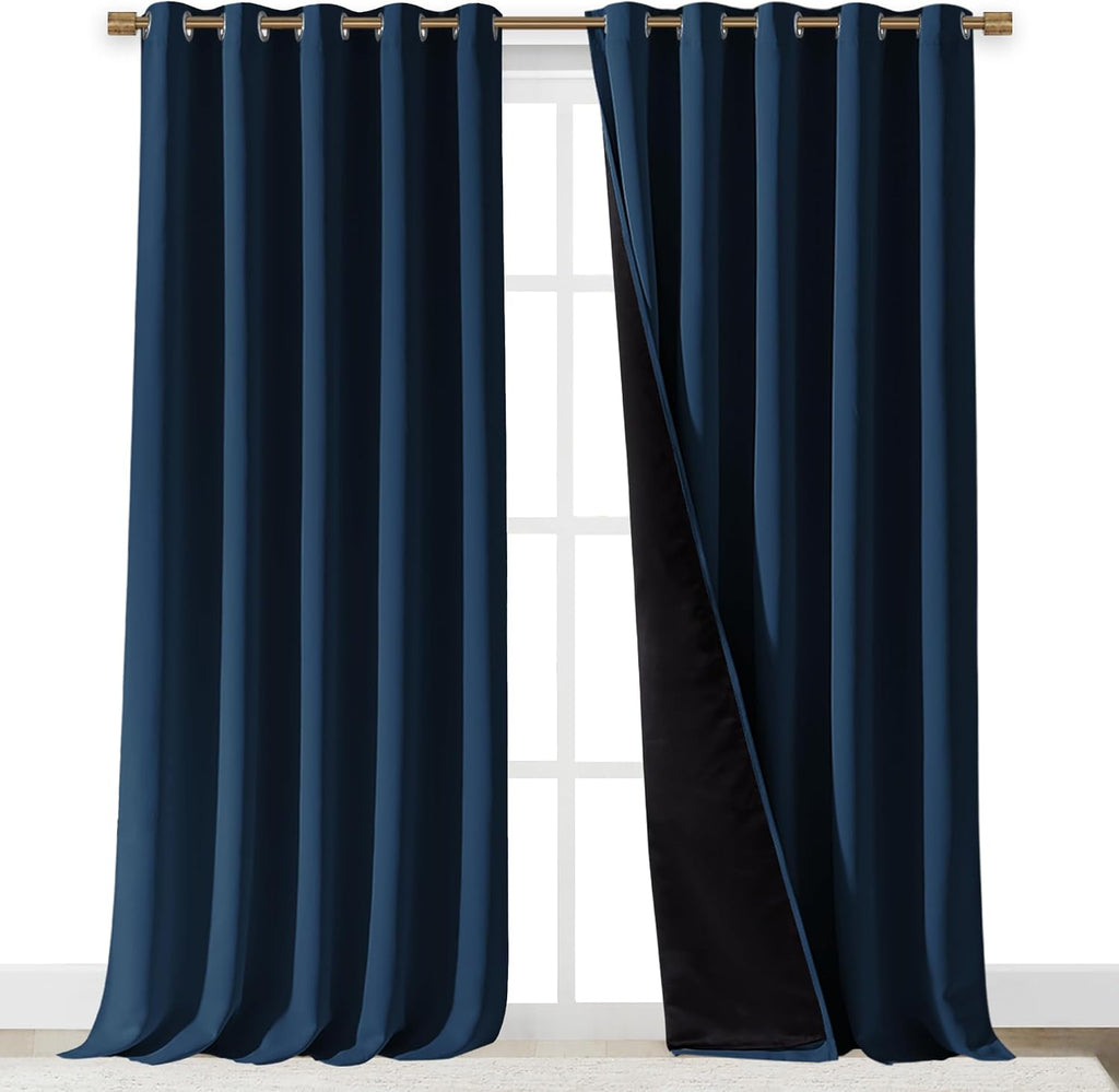 Nicetown 100% Blackout Blinds, Laundry Room Decor Window Treatment Curtains for Large Patio Sliding Door, Thermal Insulated Moroccan Blue C…