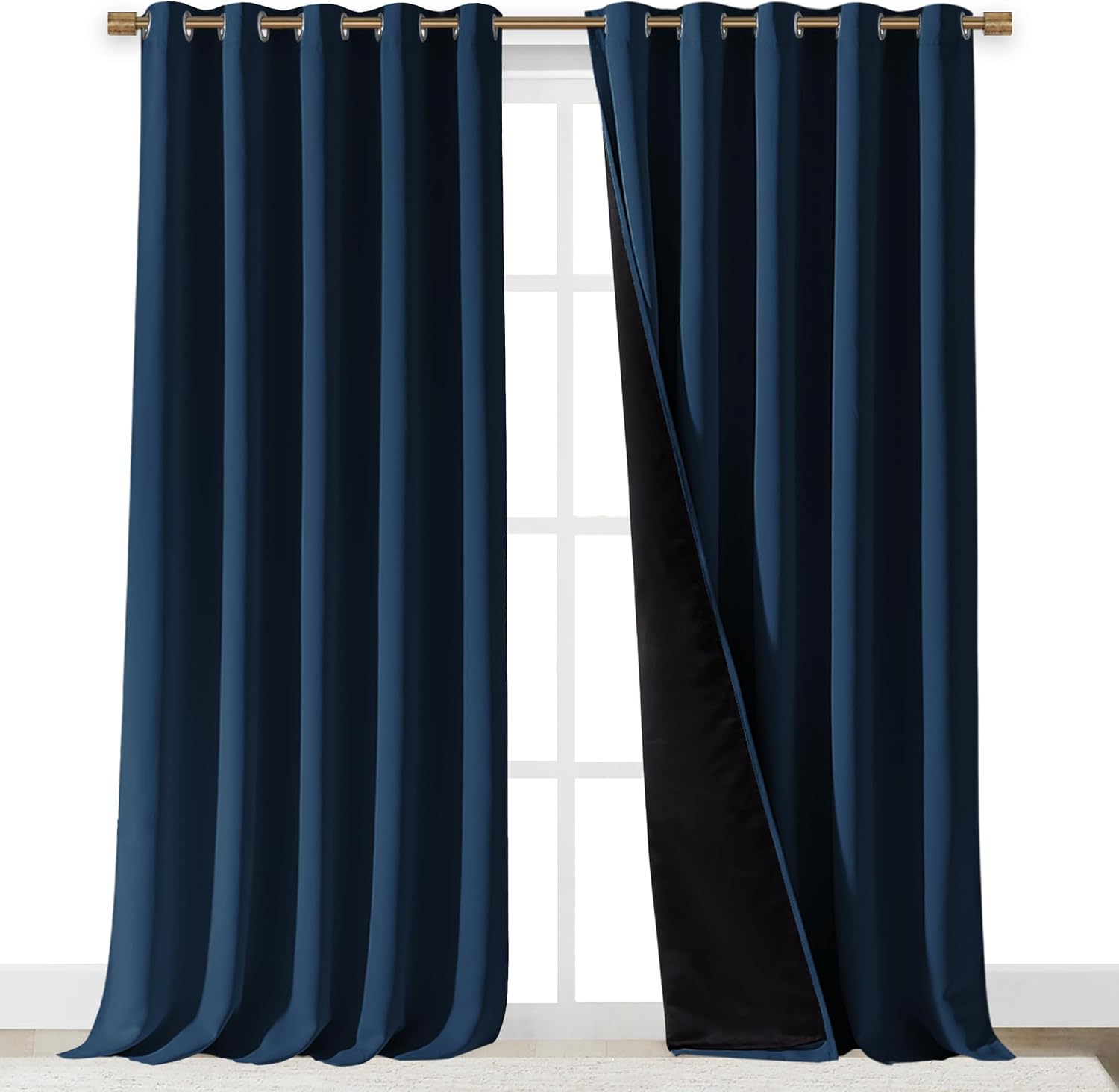Nicetown 100% Blackout Blinds, Laundry Room Decor Window Treatment Curtains for Large Patio Sliding Door, Thermal Insulated Moroccan Blue C…