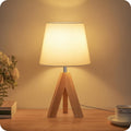 Small Tripod Table Lamp, Modern Nightstand Lamp with Fabric Shade, Boho Bedside Wood Desk Light for Bedroom, Kids Room, Living Room…