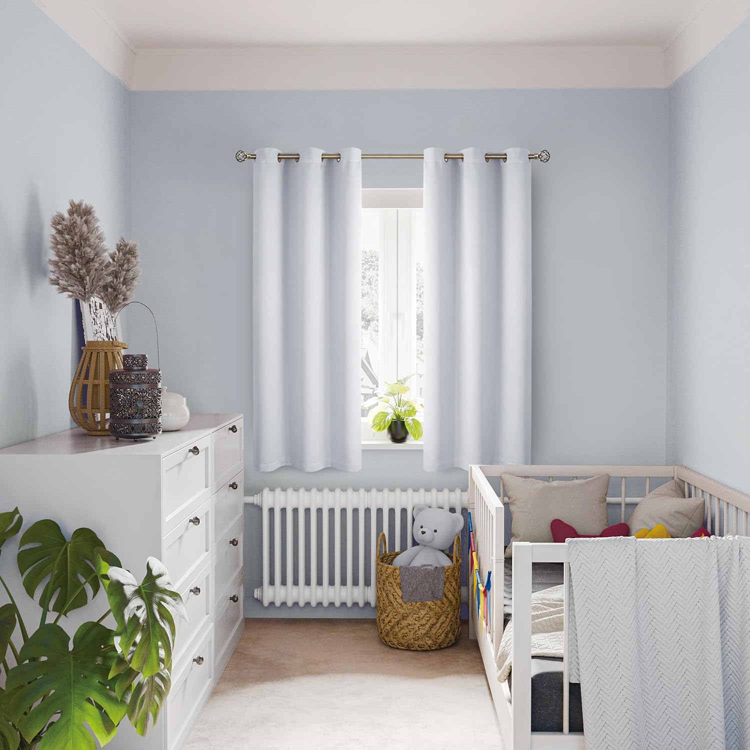 BGment Greyish White 100% Blackout Curtains for Bedroom 63 Inch Length 2 Panels Set, Thermal Insulated Full Light Blocking Grommet Noise Ca…