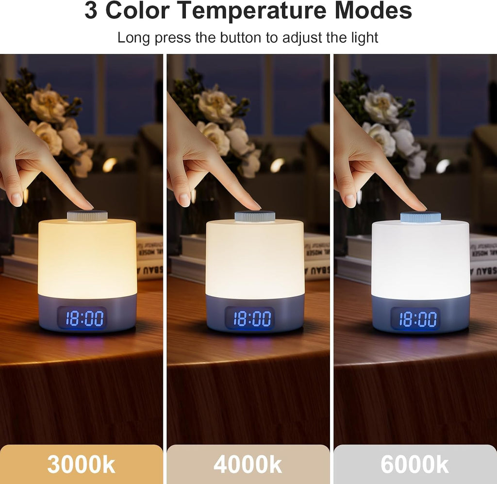 Wobane Night Light for Kids, 3 Colors Dimmable Baby LED Lighting, 3600mAh Battery Rechargeable with Clock, Portable Bedside Lamp for Nurser…