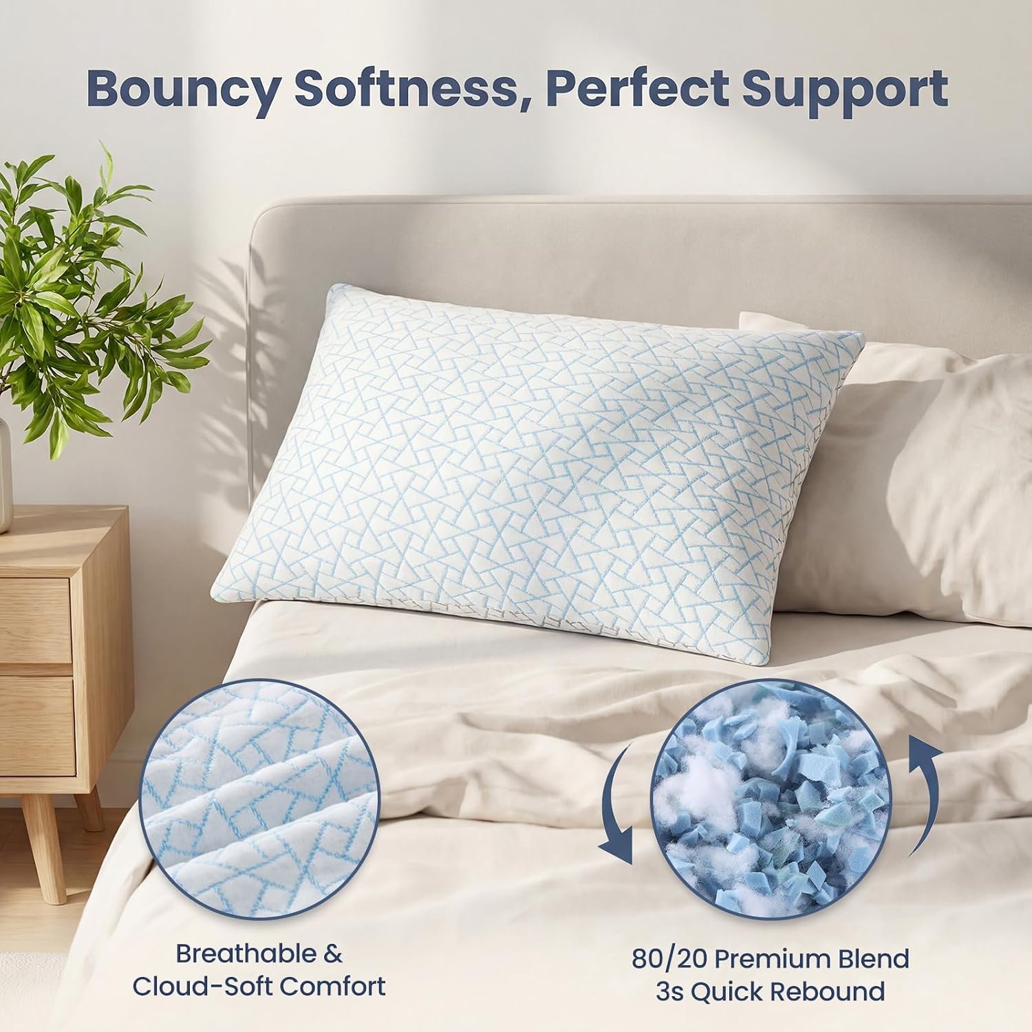 Alkyonos Cooling Pillow for Sleeping:Adjustable Shredded Memory Foam Bed Pillow, Queen Size Set of 2 with Ice Cover, Breathable &…