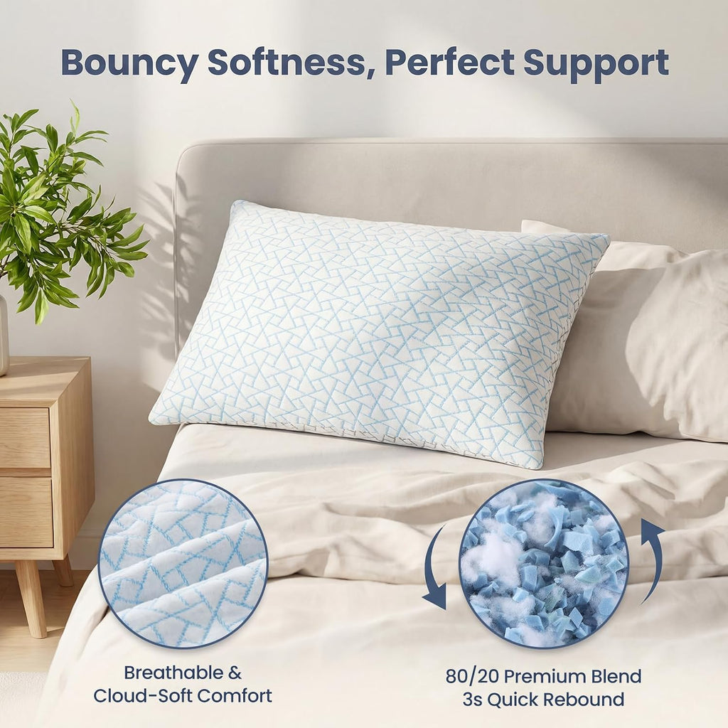 Alkyonos Cooling Pillow for Sleeping:Adjustable Shredded Memory Foam Bed Pillow, King Size Set of 2 with Ice Cover, Breathable &…