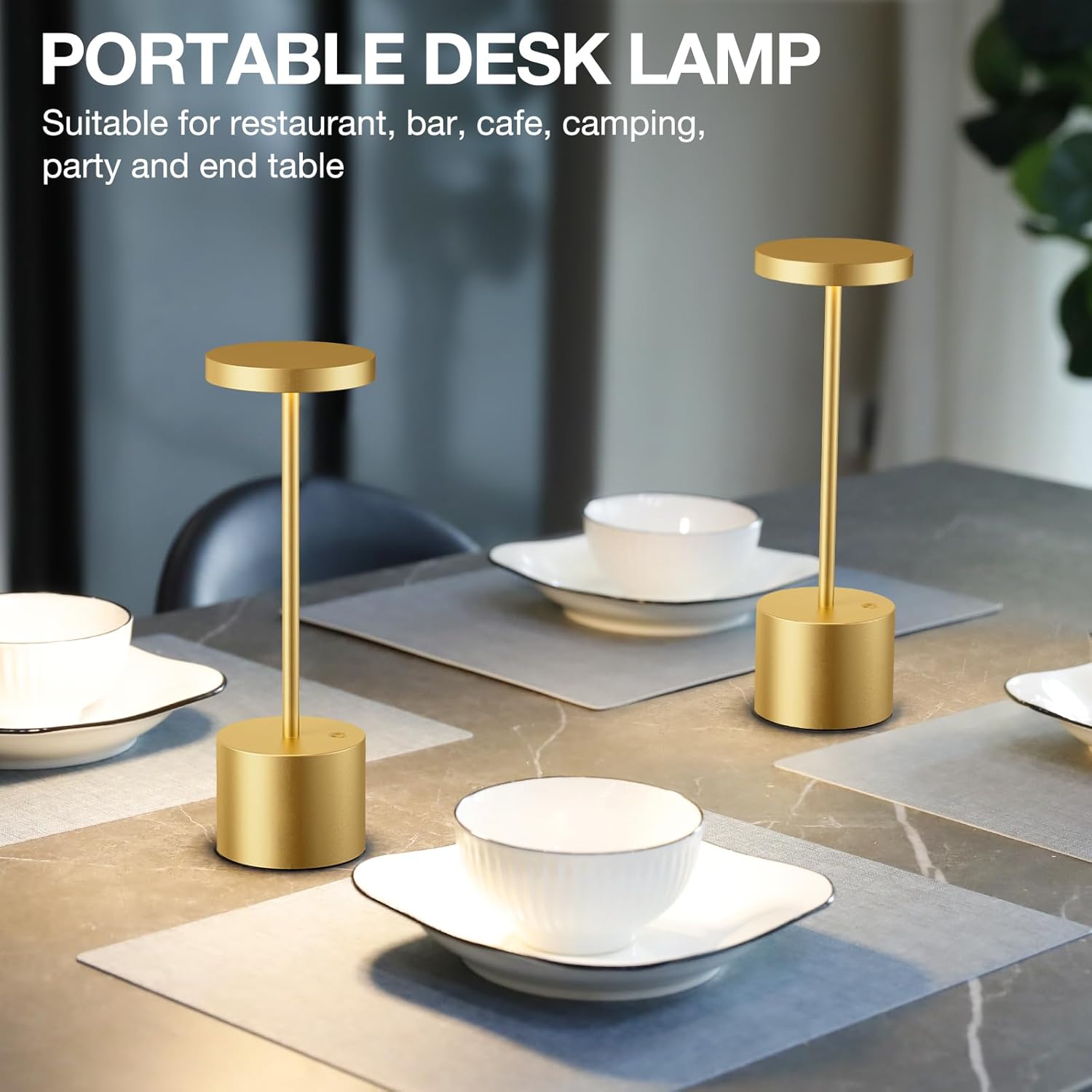 Kakanuo Gold Cordless Lamp Set, Rechargeable Lamps, 3 Color Temperature, LED Outdoor Wireless Lamp, Battery Operated Lamps, Stepless…