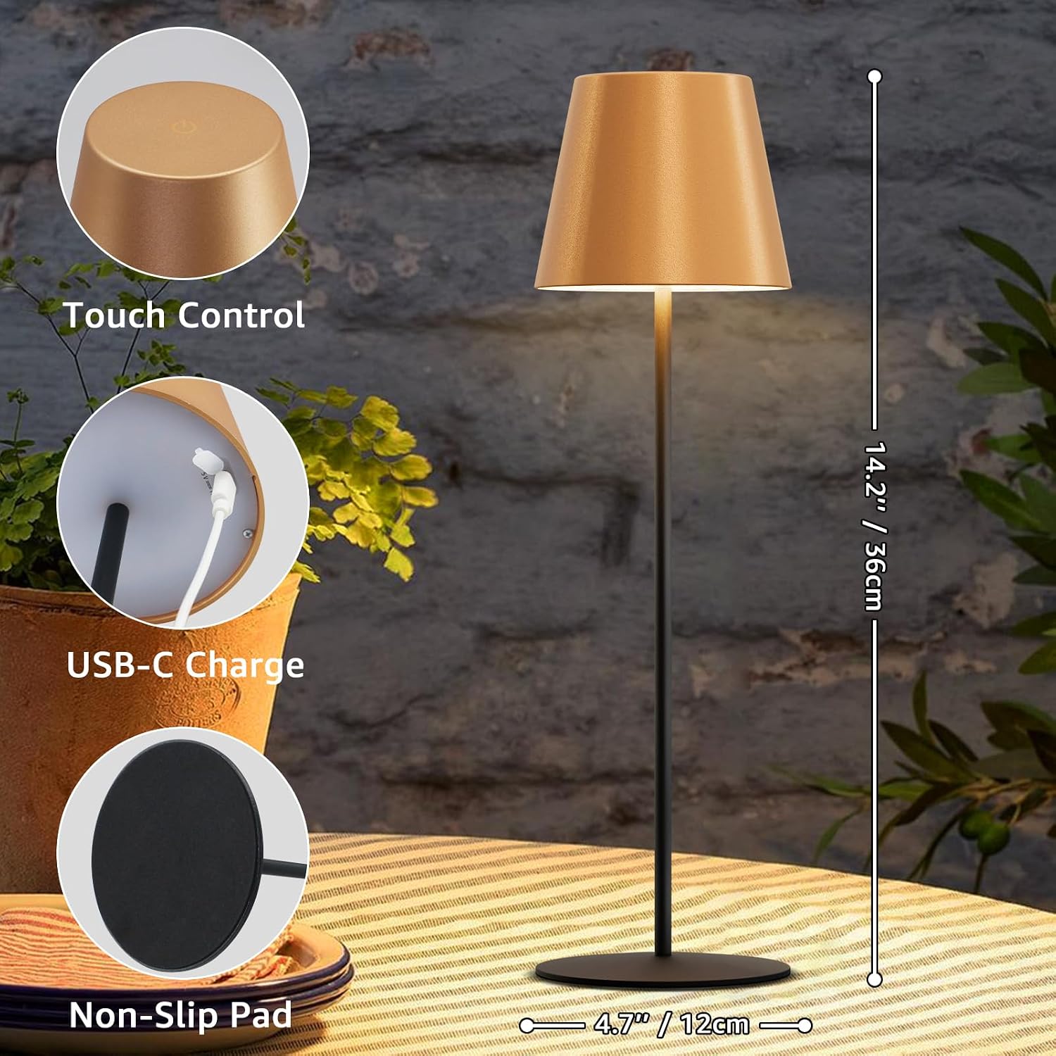 uuffoo 2 Pack Cordless Table Lamp Rechargeable 5000mAH Battery Operated Lights Touch Control LED Portable Desk Lamps 3 Color Dimming for…